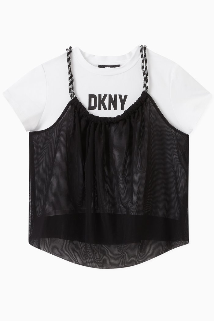

2-in-1 T-shirt in Mesh & Cotton-jersey, Black