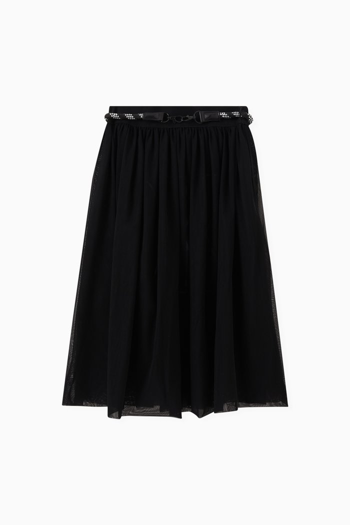 

Belted Midi Skirt in Tulle, Black