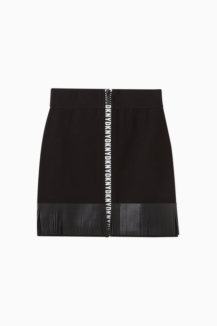 

Fringed Zip-up Skirt in Stretch Viscose-blend, Black
