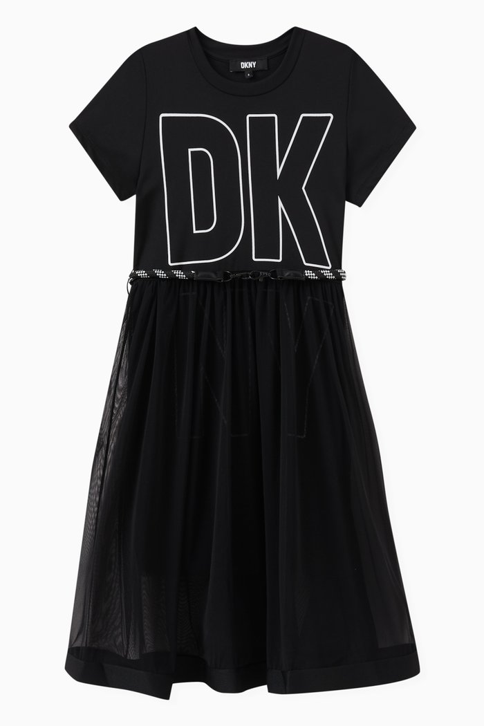 

Logo-print Belted Dress in Stretch-jersey, Black
