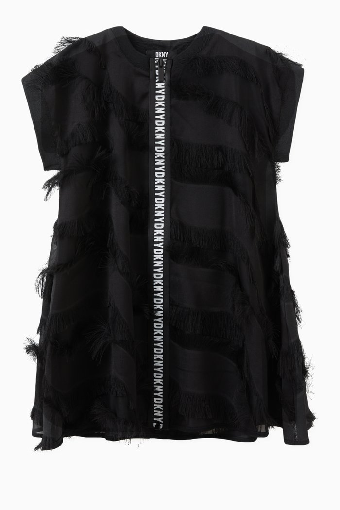 

Logo Fringe Dress in Cotton, Black
