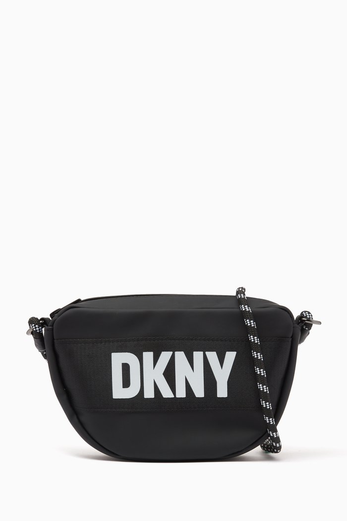 

Cord & Logo Print Shoulder Bag, Black