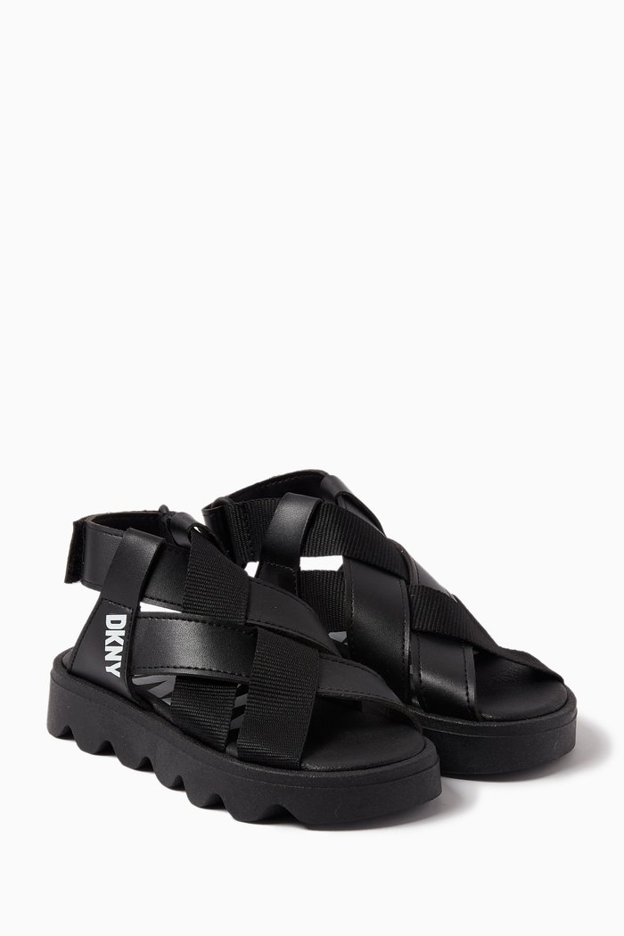 

Criss-cross Sandals in Faux Leather, Black