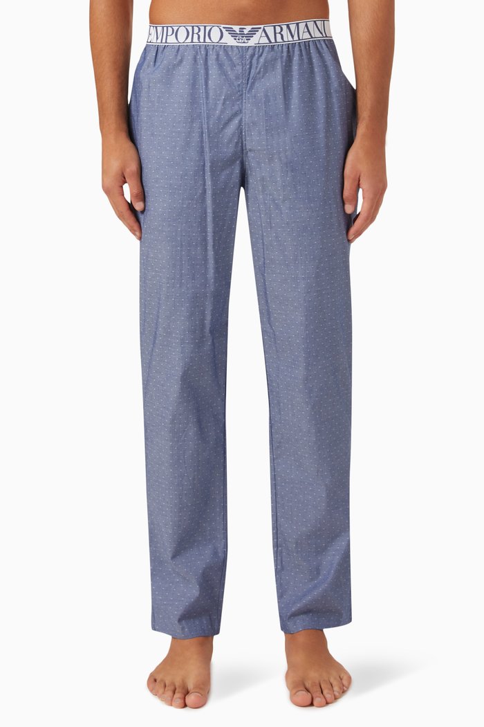 Logo Waistband Pyjamas in Cotton, Blue