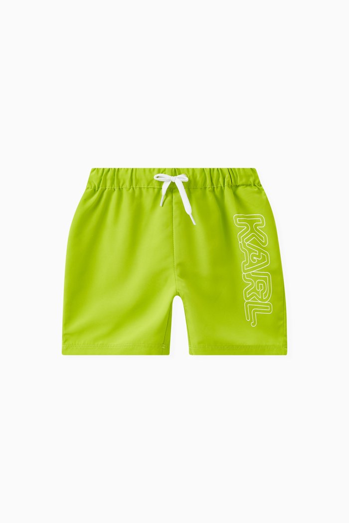 Logo Print Swim Shorts in Nylon, Green