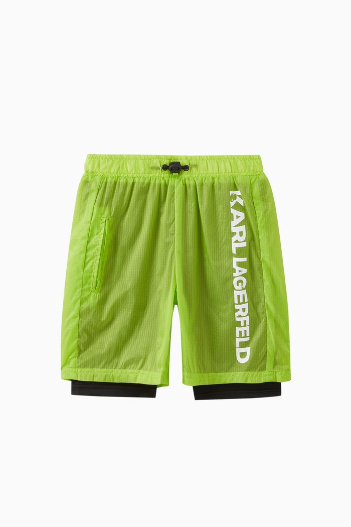 

Logo Print Swim Shorts in Nylon Stretch, Green