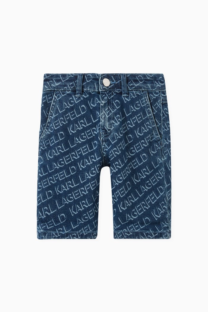 

Logo-print Denim Shorts in Cotton-blend, Blue