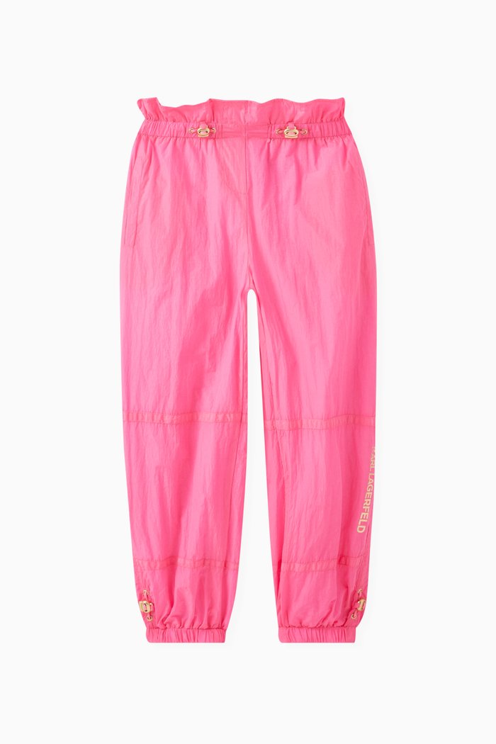 

Paperbag Logo Print Trousers in Polyamide, Pink