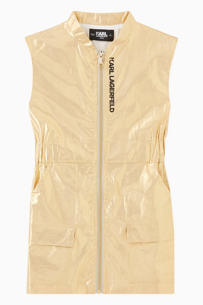 Metallic Zip-through Dress in Cotton & Polyester, Gold