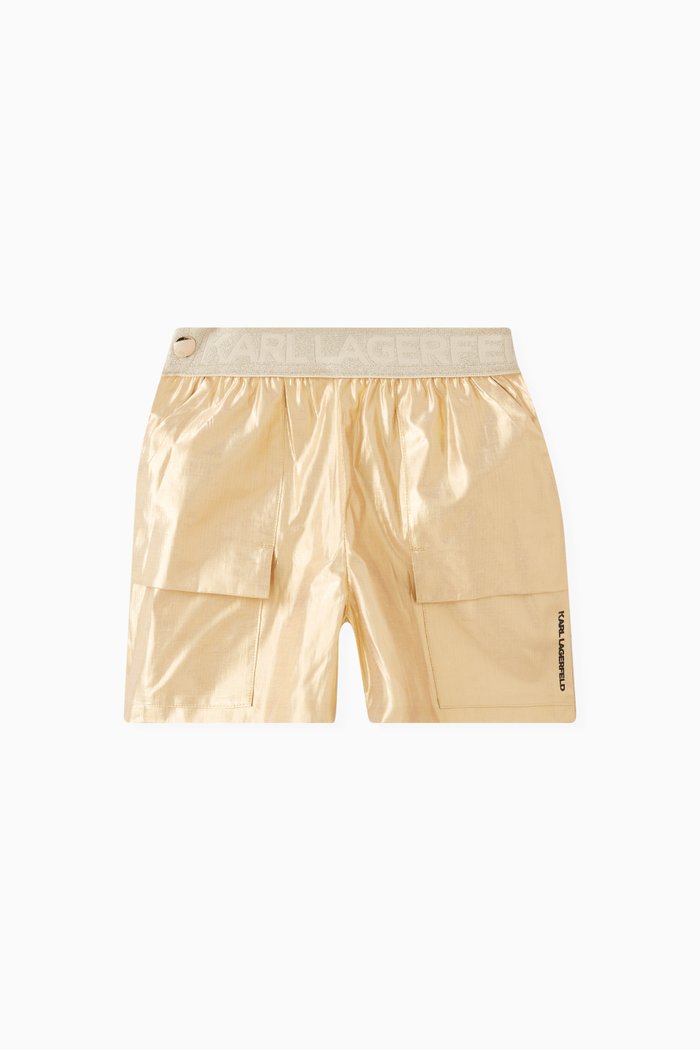 

Logo Print Shorts in Cotton Blend, Gold