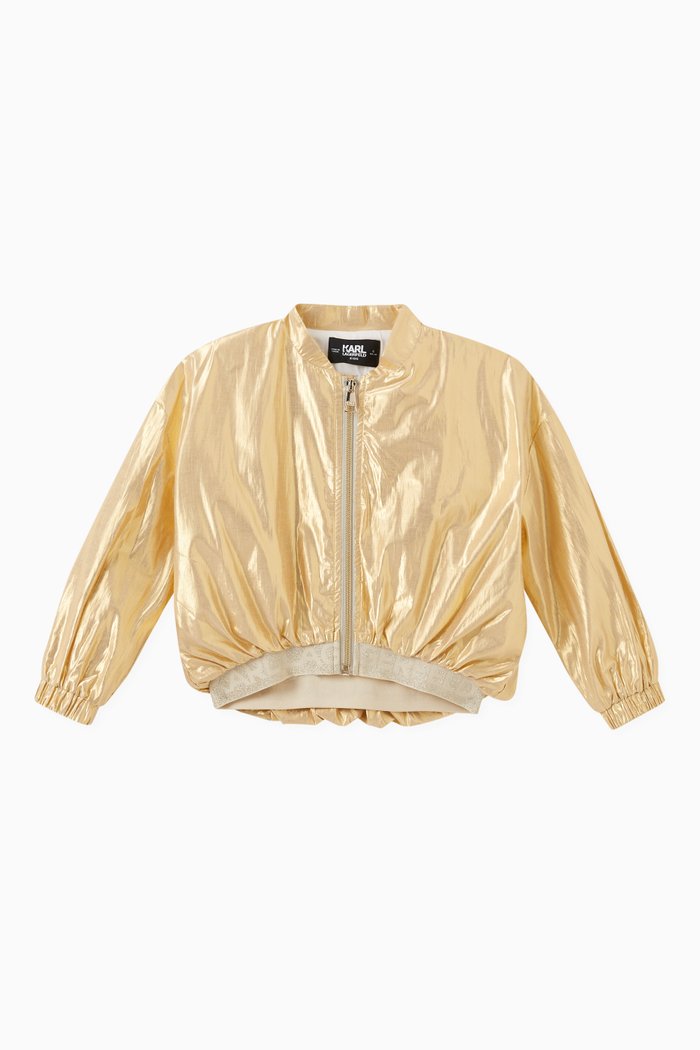 

Metallic Logo Bomber Jacket in Cotton & Polyester, Gold