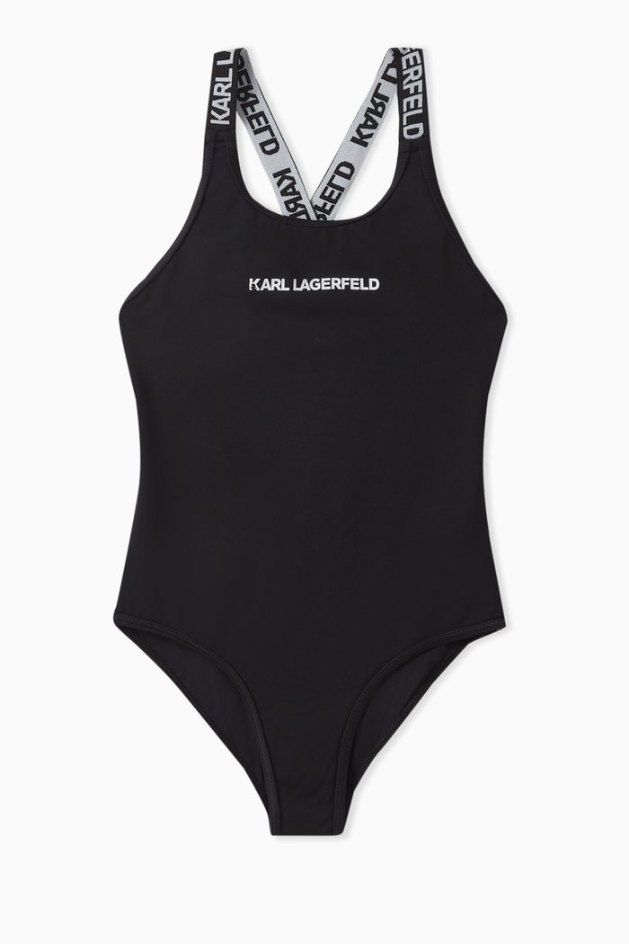 

Crisscross Straps Logo Swimsuit, Black