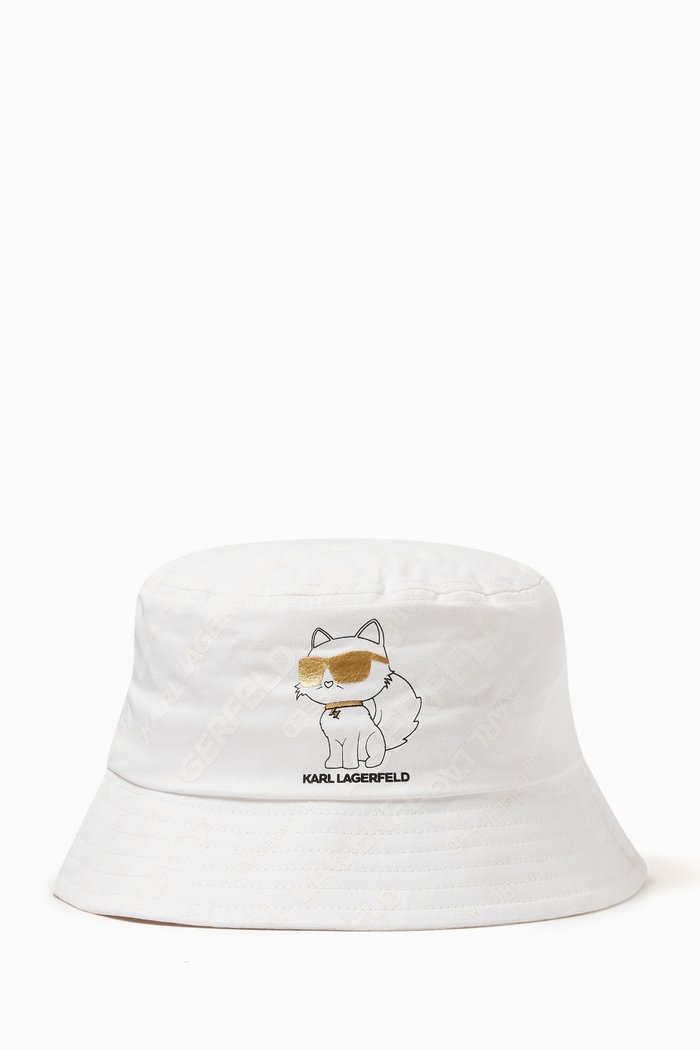 

KL Cat Logo Bucket Hat in Cotton, White