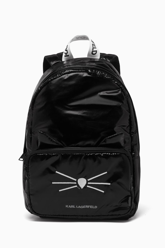 

Kitten Embroidery Backpack in Glossy Canvas, Black