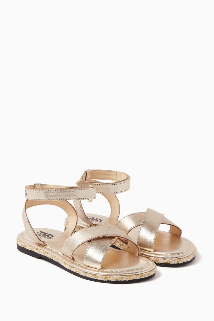

Cross-strap Sandals in Metallic Leather, Gold