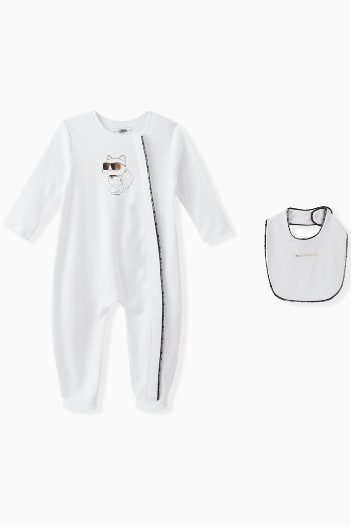 

Logo Print Pyjamas & Bib Set in Cotton, White