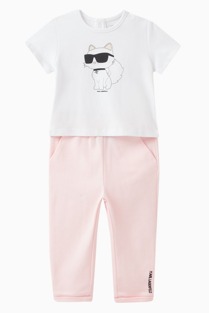 

Choupette T-shirt & Trousers Set in Cotton Stretch, Pink
