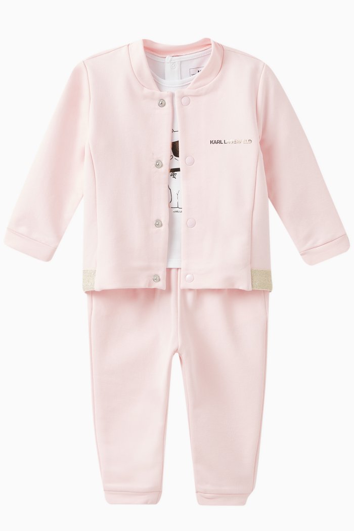 

Logo T-shirt, Track Jacket & Pants Set in Cotton Stretch, Pink