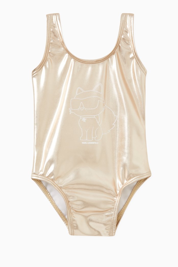 Choupette Metallic Swimsuit in Stretch Nylon, Gold