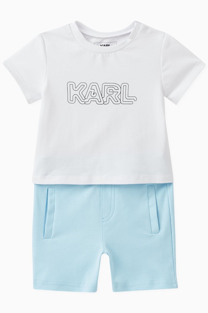 

Logo T-shirt & Shorts Set in Stretch Cotton, Blue
