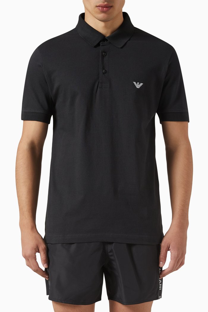 

Logo Print Polo Shirt in Cotton, Black