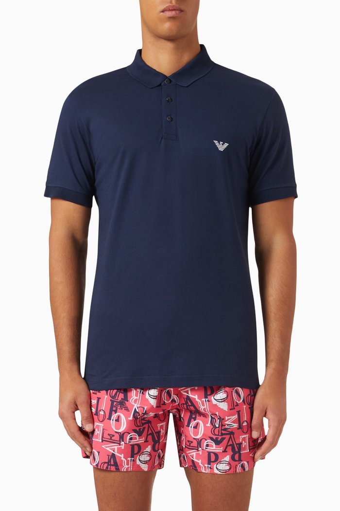 

Logo Print Polo Shirt in Cotton, Blue