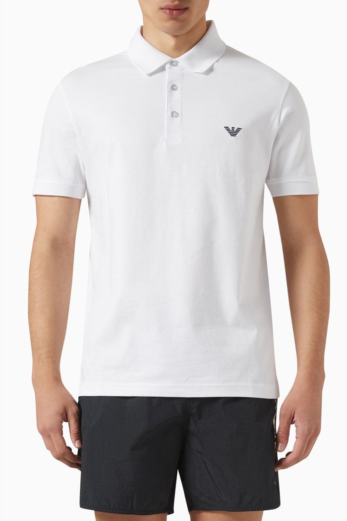 

Logo Print Polo Shirt in Cotton, White