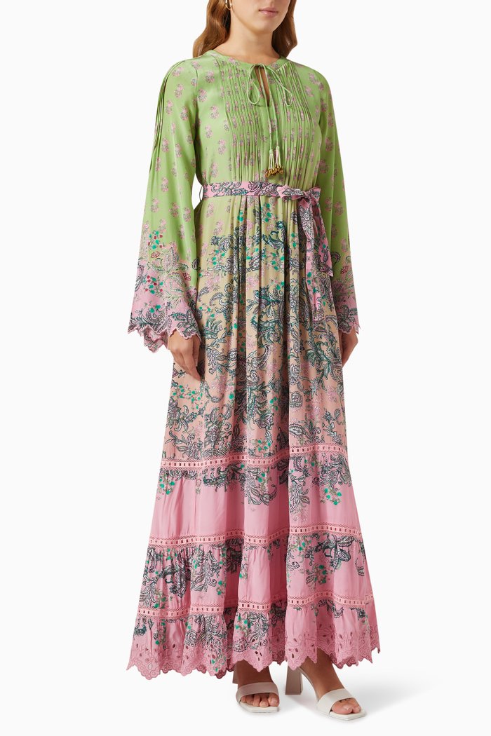 

Printed Belted Kaftan Dress, Multicolour