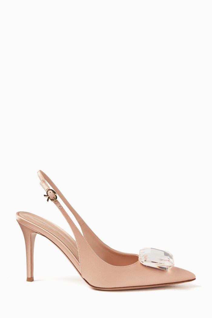 Jaipur Maxi Jewel Slingbacks in Satin, Neutral