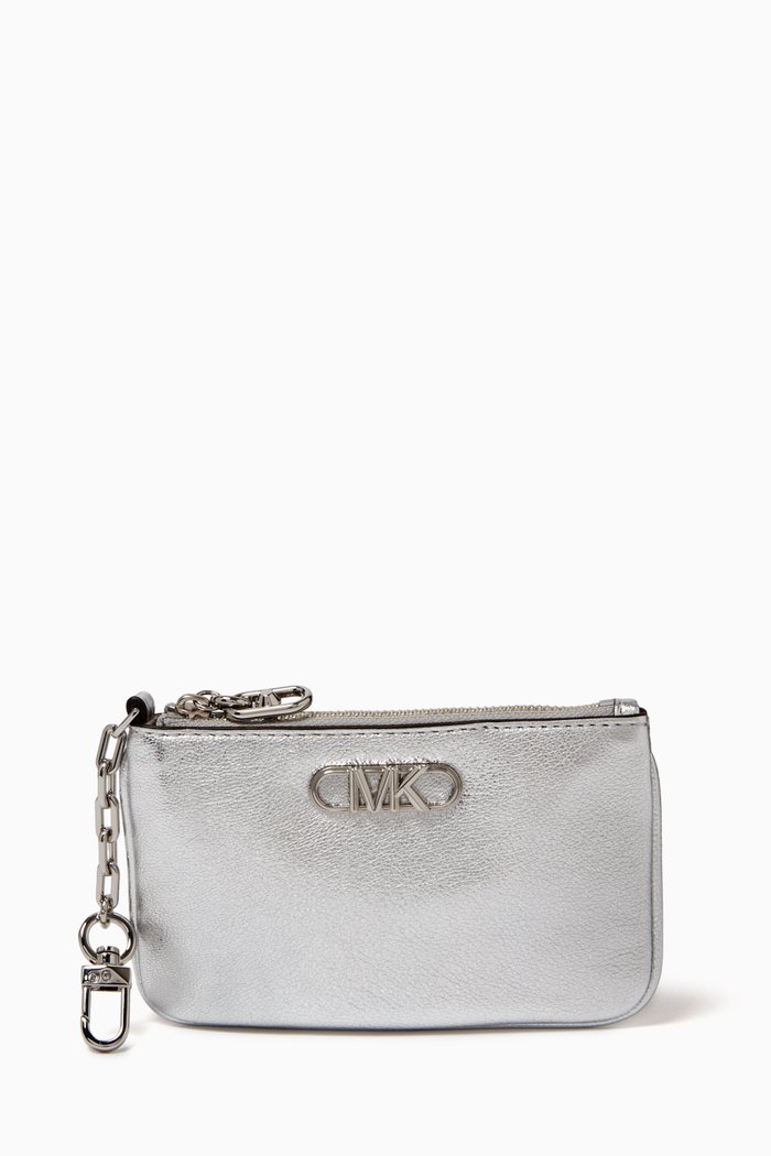 

Small Parker Key Card Holder in Metallic Leather, Silver