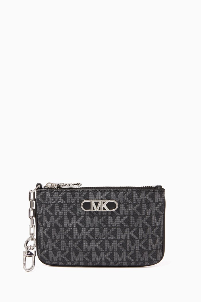 

Small Parker Key Card Holder in Metallic Leather, Black