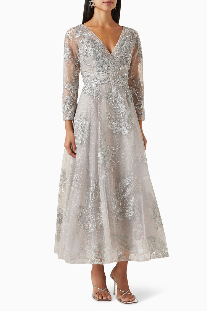 

Embellished Wrap Dress, Silver