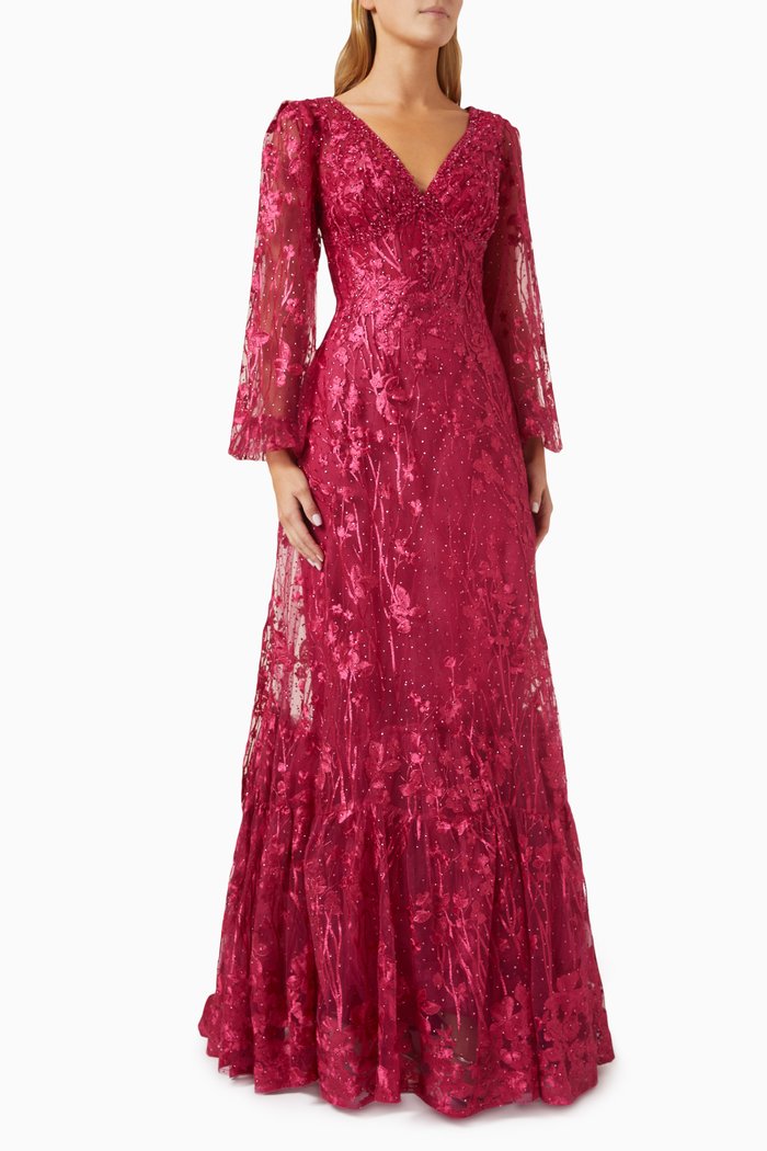 Embroidered Gown, Red