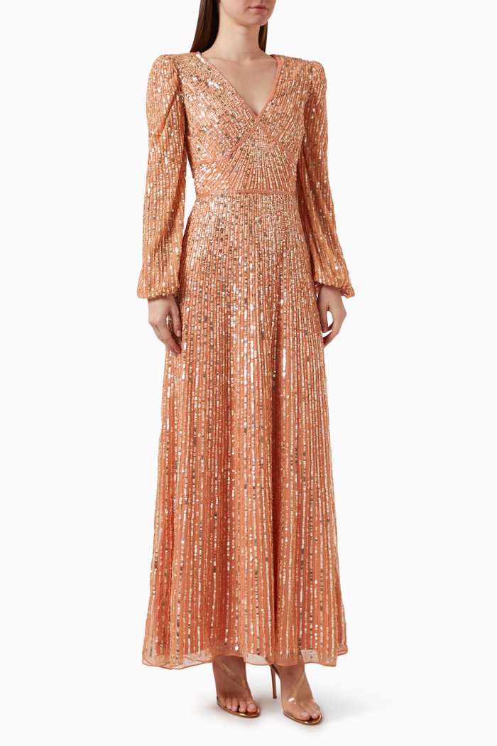 Sequin-embellished Gown, Orange