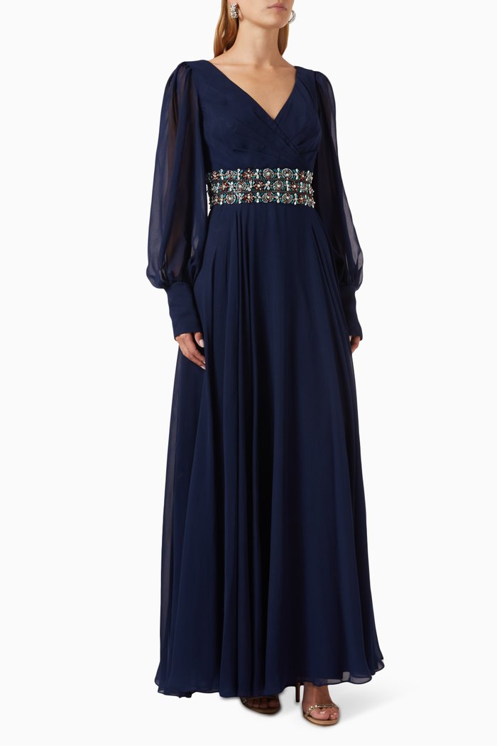 

Belted Wrap Gown, Blue