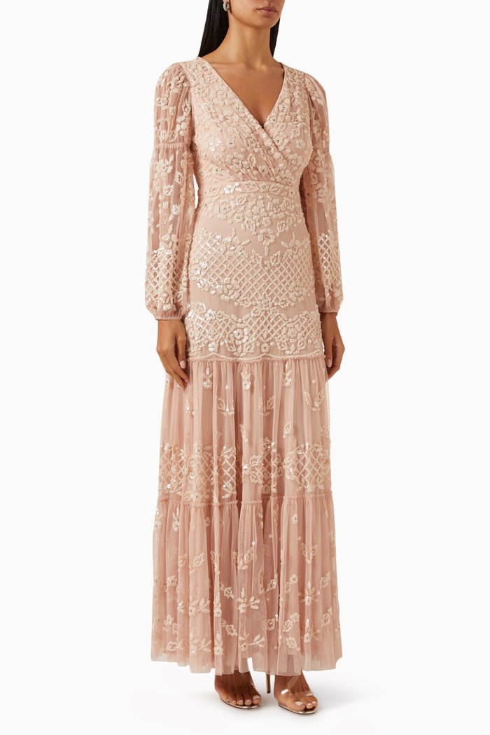 

Sequin-embellished Floral Gown, Pink