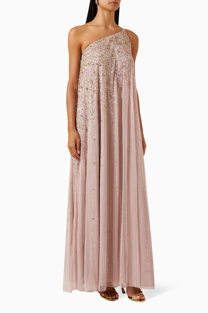 

One-shoulder Sequin-embellished Gown, Gold