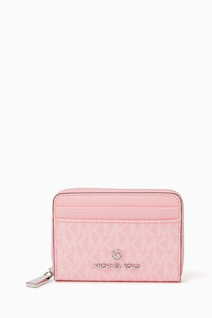 

Jet Set Charm Coin Card Case in Coated Canvas, Pink