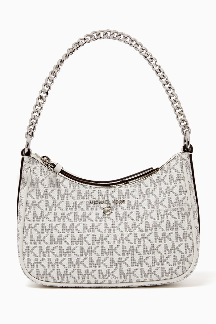 

Small Jet Set Charm Pouchette in Logo-printed Coated Canvas, White
