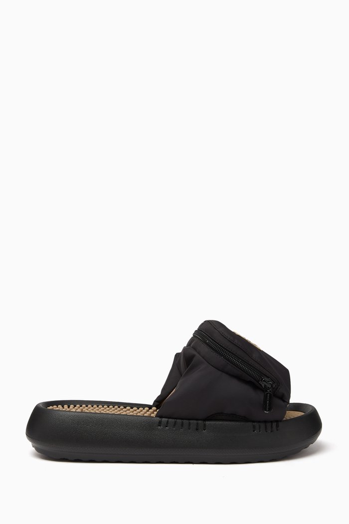Pocket Sport Slide Sandals in Nylon & Rubber, Black