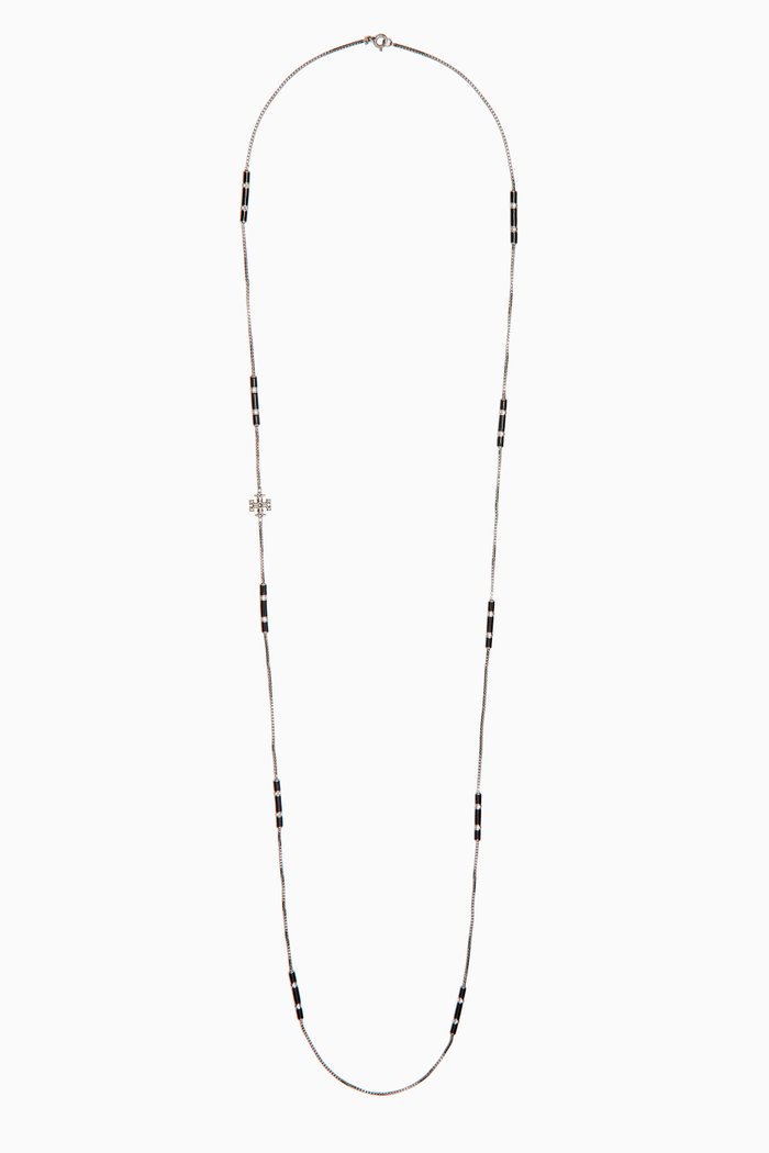 

Long Kira Enamel Necklace in 18kt Gold-plated Brass, Black