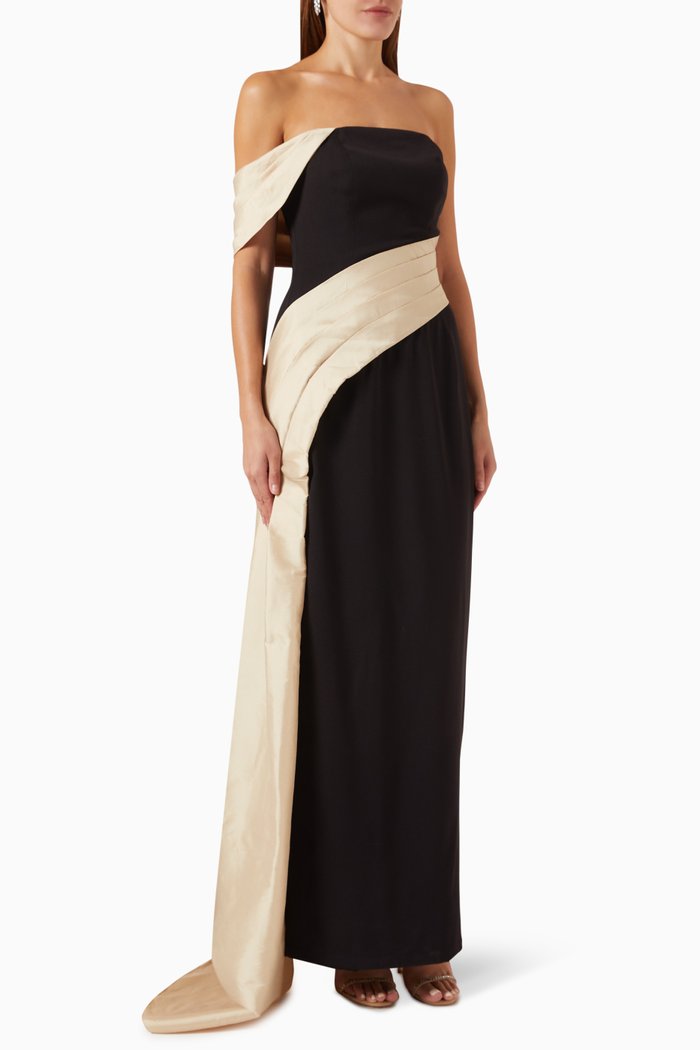 

Aria Draped Maxi Dress in Silk-taffeta, Black