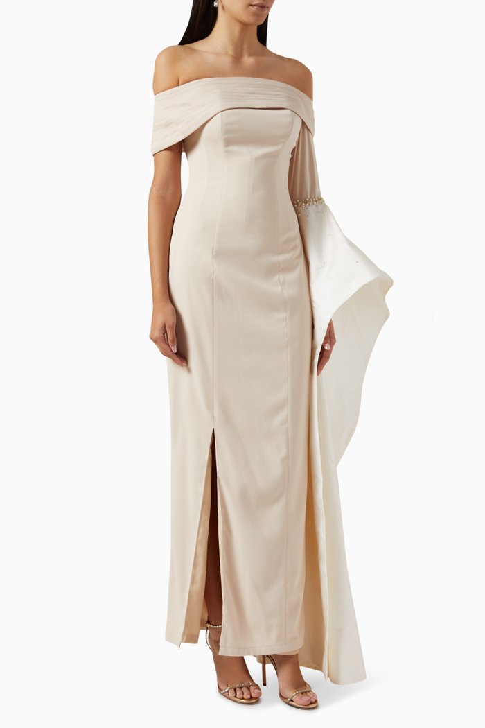 Lily Off-shoulder Maxi Dress in Silk-taffeta & Crepe, Gold