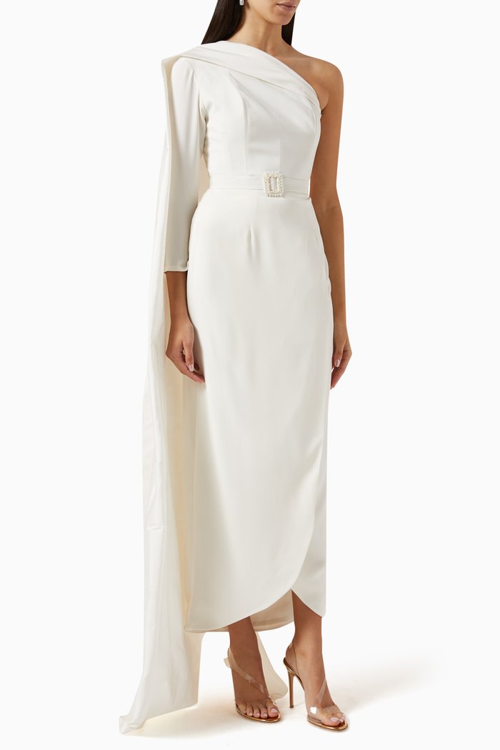 

Nila One-shoulder Draped Maxi Dress in Silk-taffeta & Crepe, White