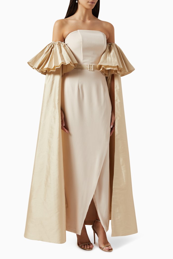 

Camilla Off-shoulder Maxi Dress in Silk-taffeta & Crepe, Gold