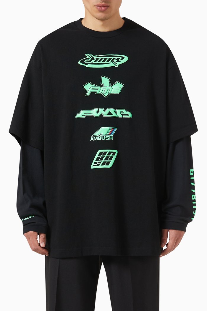 

Mix Long Sleeve T-shirt in Cotton Jersey, Black