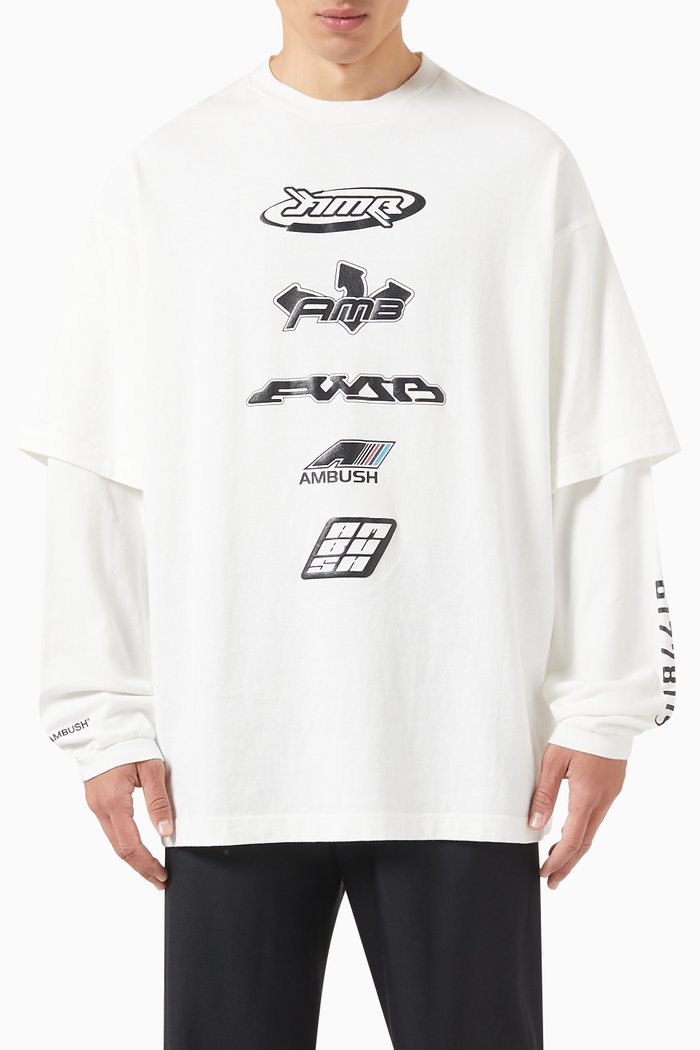 

Mix Long Sleeve T-shirt in Cotton Jersey, White