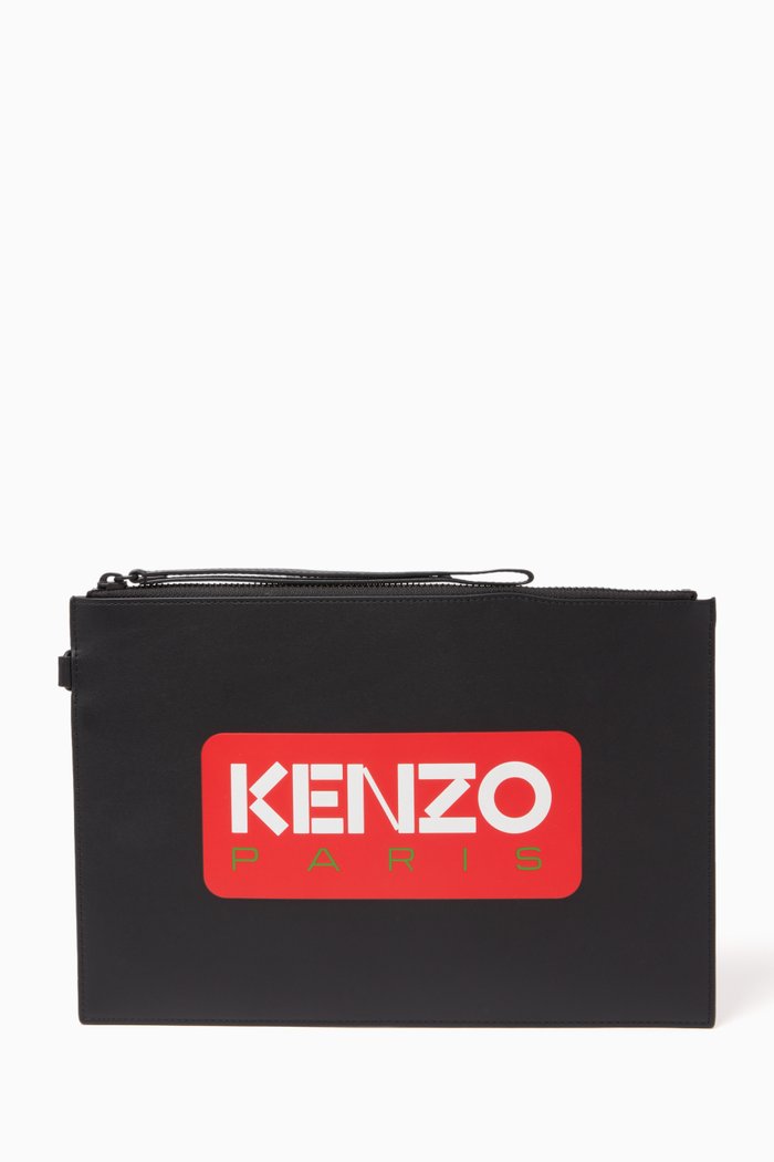 

Large Logo Patch Pouch in Leather, Black