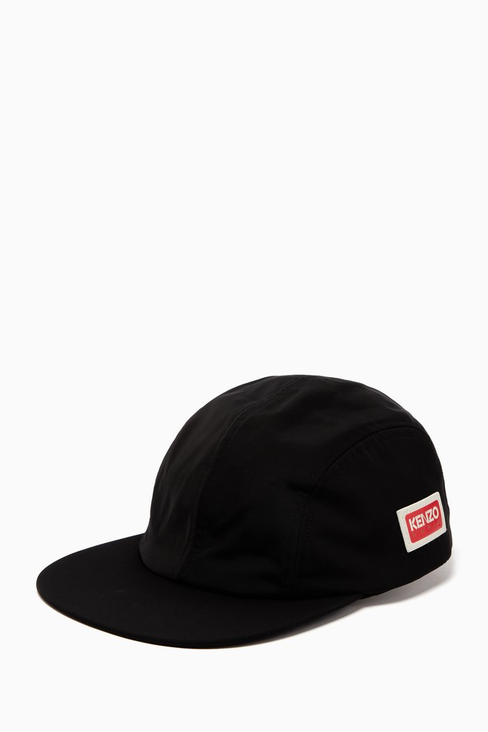 

Logo Patch Flat Brim Cap in Cotton, Black