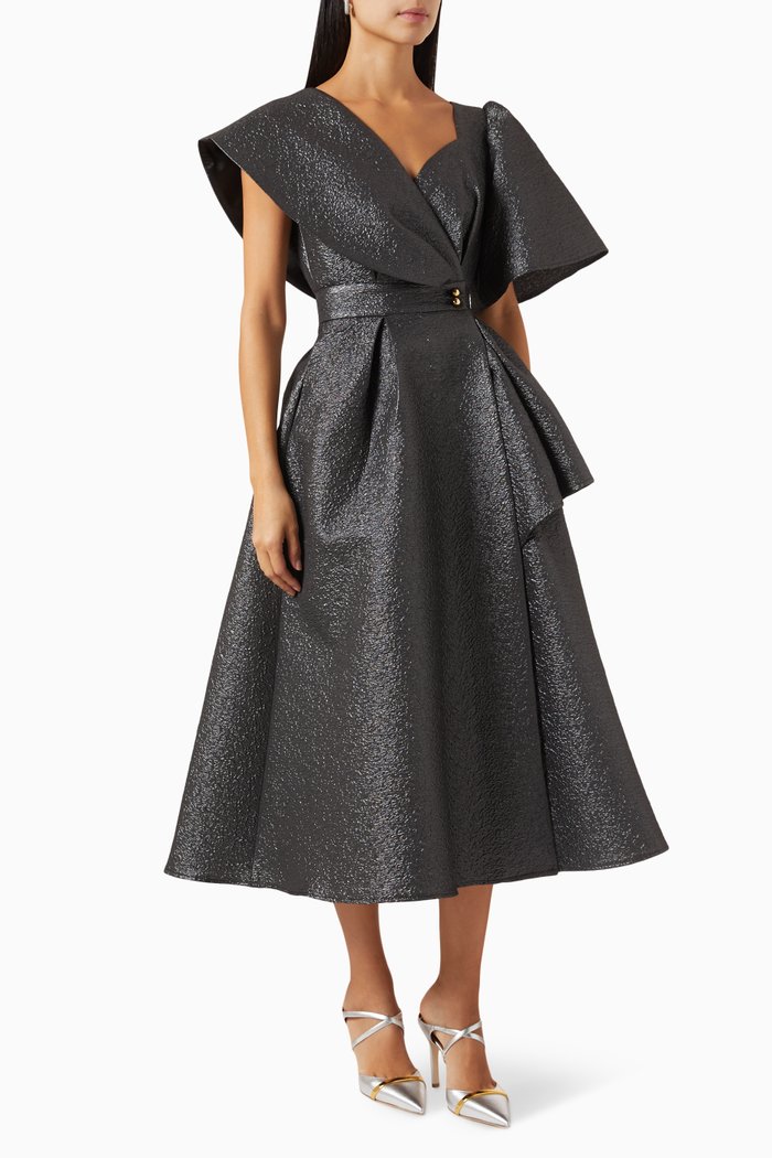 

Metallic Midi Dress in Jacquard, Black